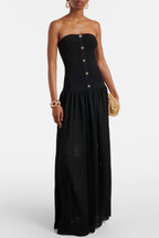 Deasa Strapless Belted Knit Maxi Dress - Black Avalabel