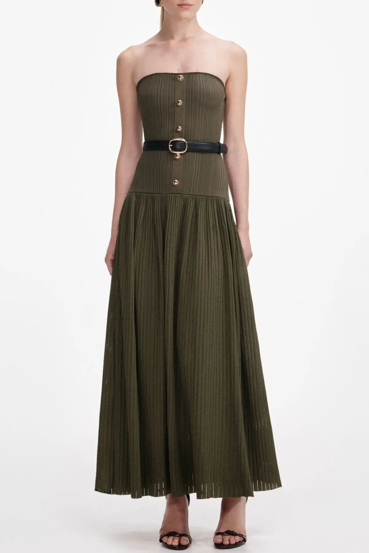 Deasa Strapless Belted Knit Maxi Dress - Green Avalabel