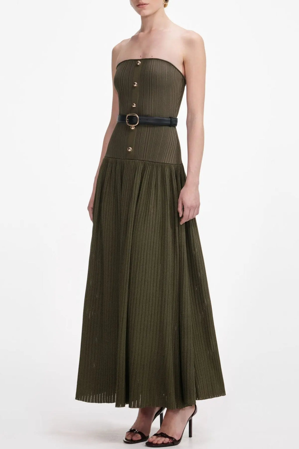 Deasa Strapless Belted Knit Maxi Dress - Green Avalabel