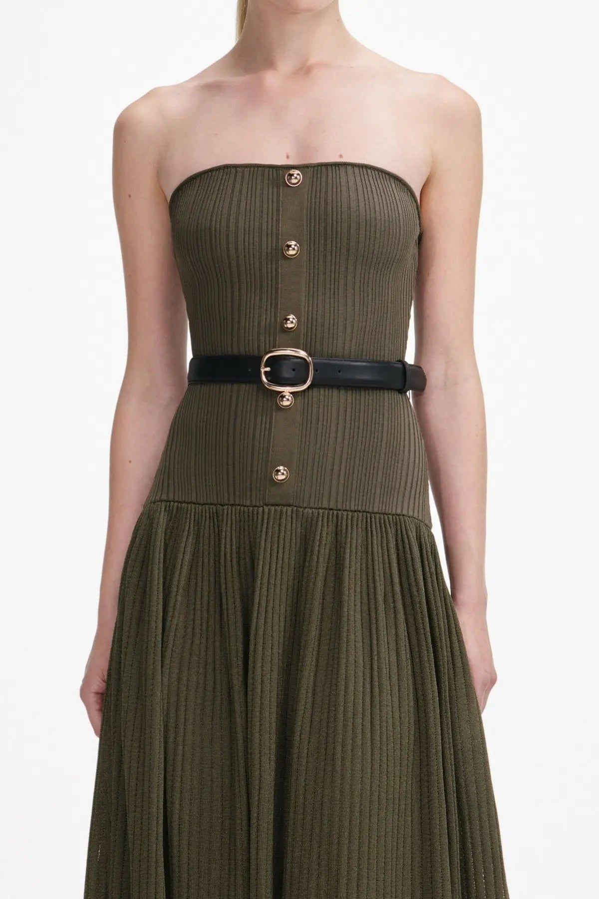 Deasa Strapless Belted Knit Maxi Dress - Green Avalabel