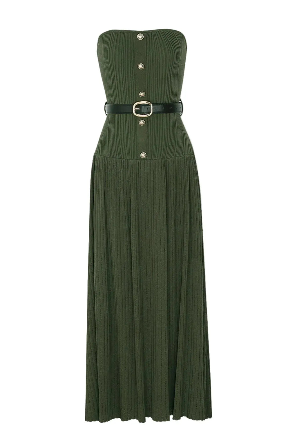 Deasa Strapless Belted Knit Maxi Dress - Green Avalabel