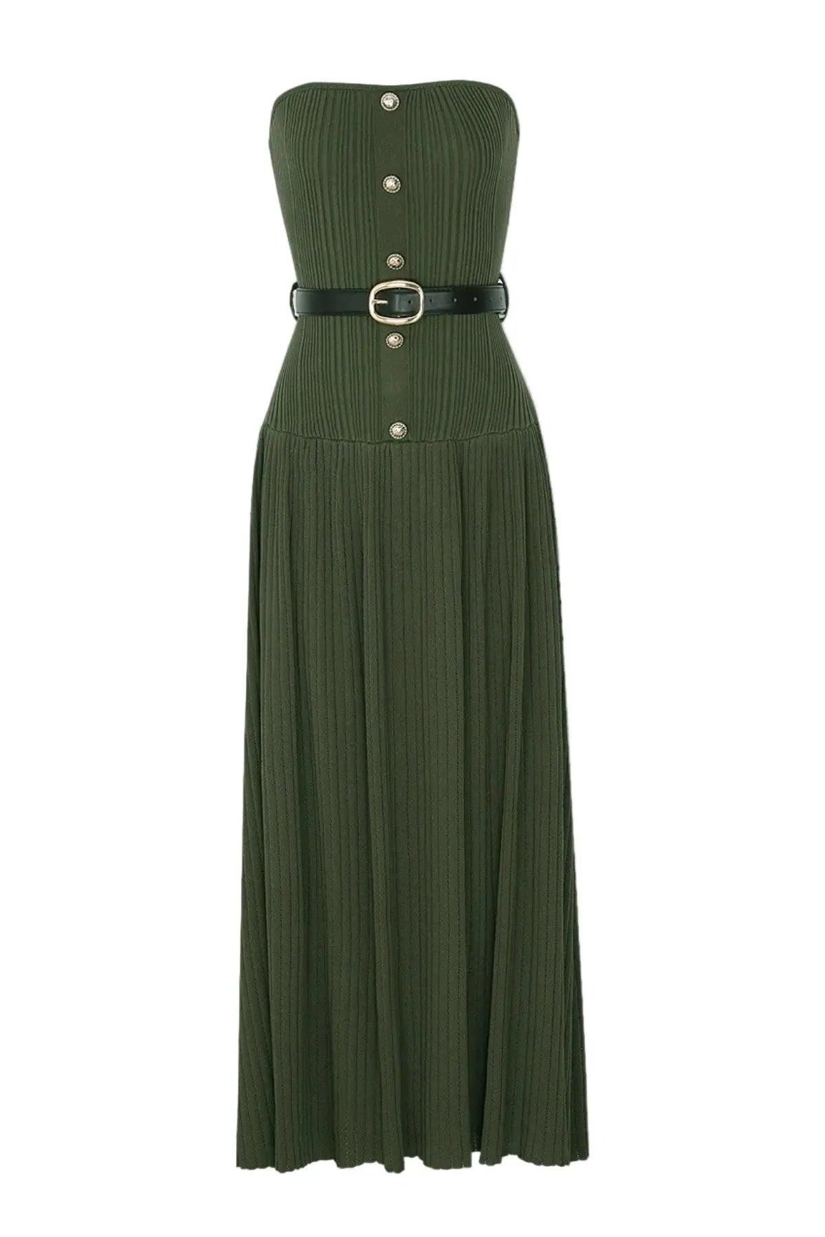 Deasa Strapless Belted Knit Maxi Dress - Green Avalabel