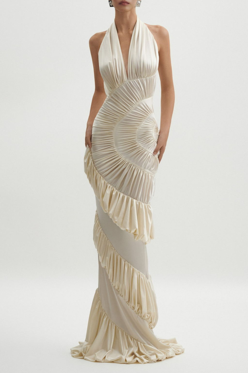 Dejana Halter Shirred Maxi Dress Avalabel