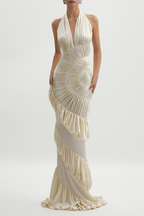 Dejana Halter Shirred Maxi Dress Avalabel