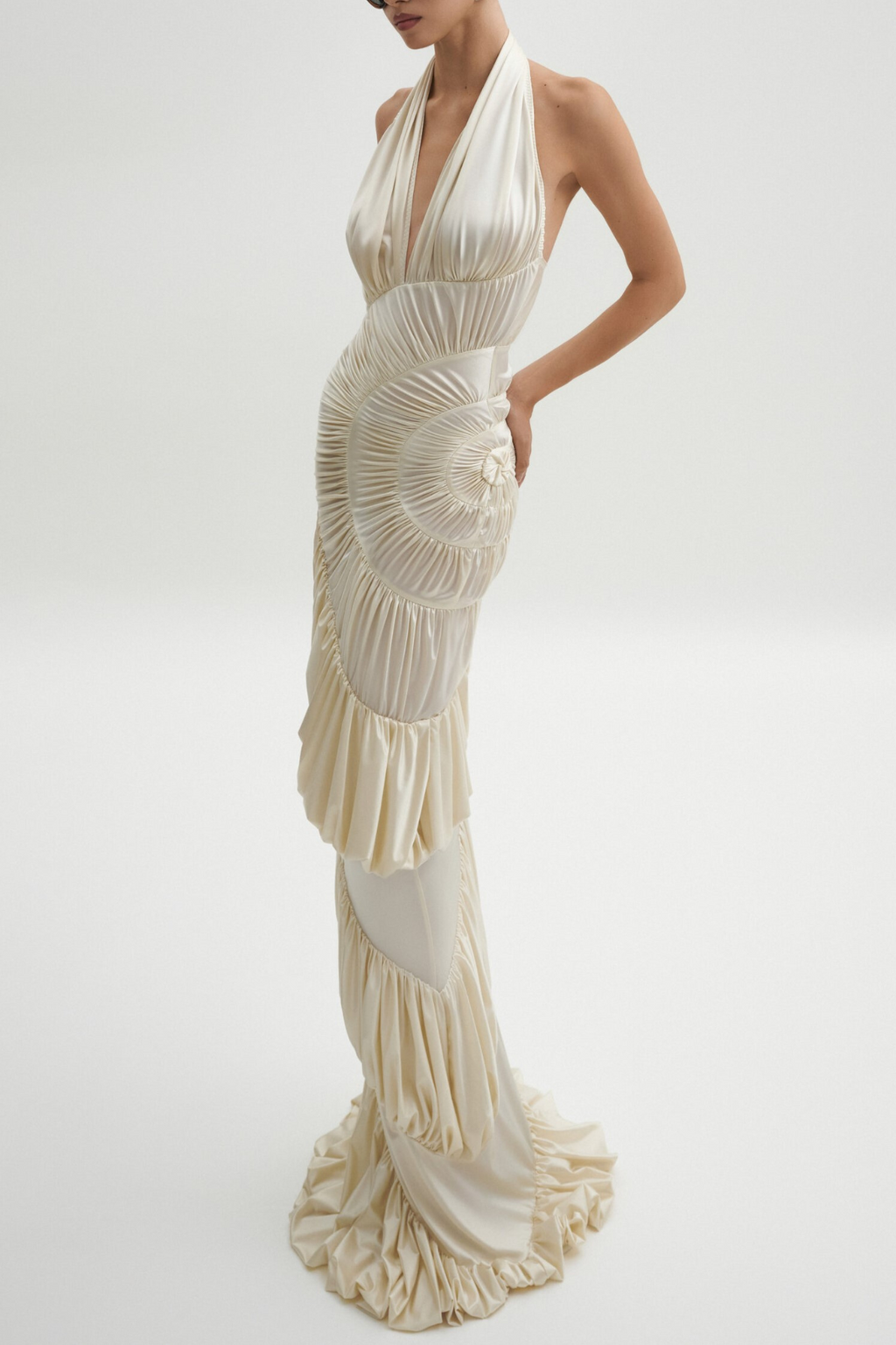 Dejana Halter Shirred Maxi Dress Avalabel