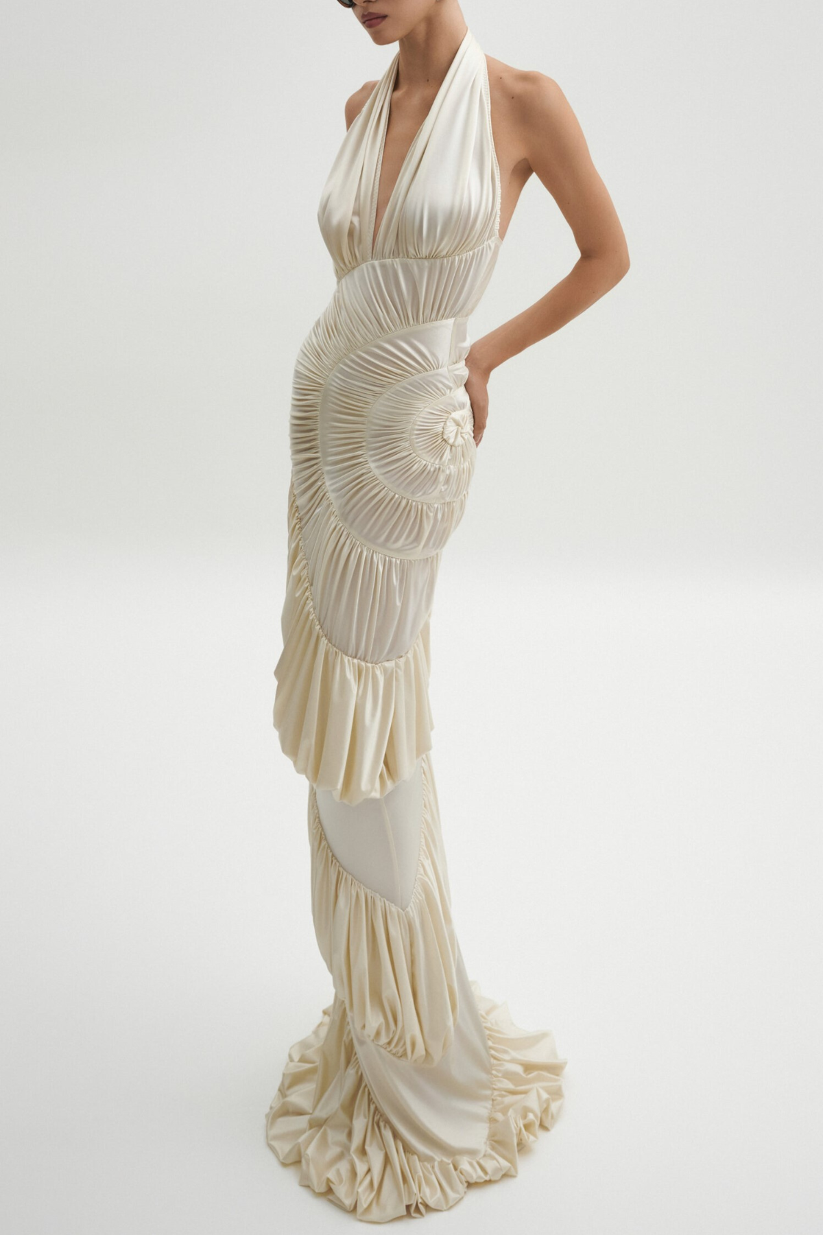 Dejana Halter Shirred Maxi Dress Avalabel