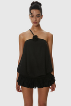 Dellesa Floral One Shoulder Top - Black Avalabel