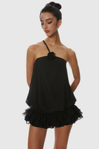 Dellesa Floral One Shoulder Top - Black Avalabel