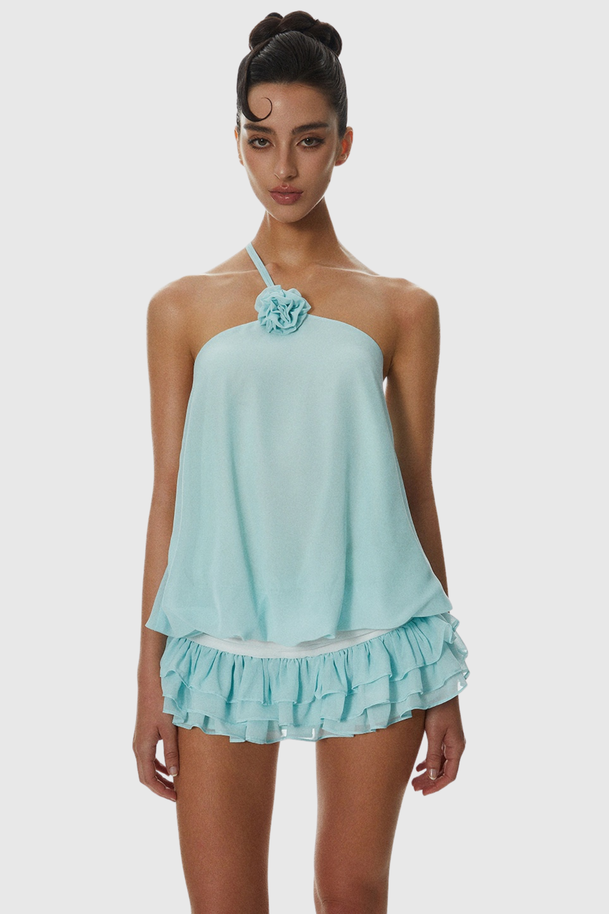 Dellesa Floral One Shoulder Top - Blue Avalabel