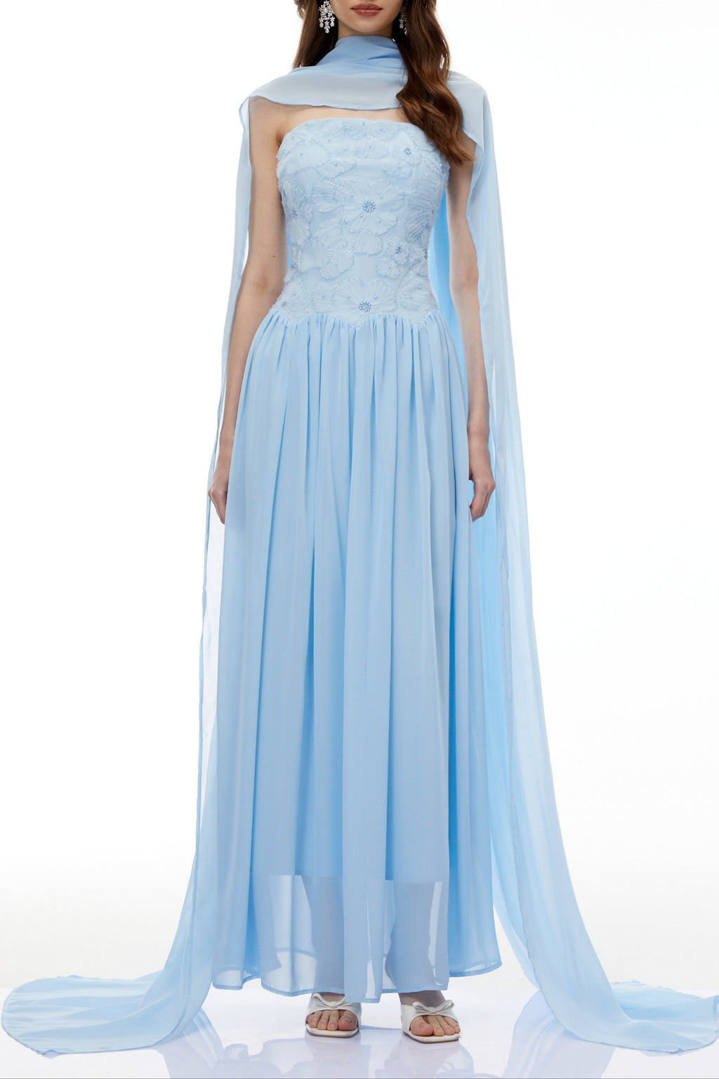Rebecca blue Floral Embroidered Pleated Maxi Dress Avalabel
