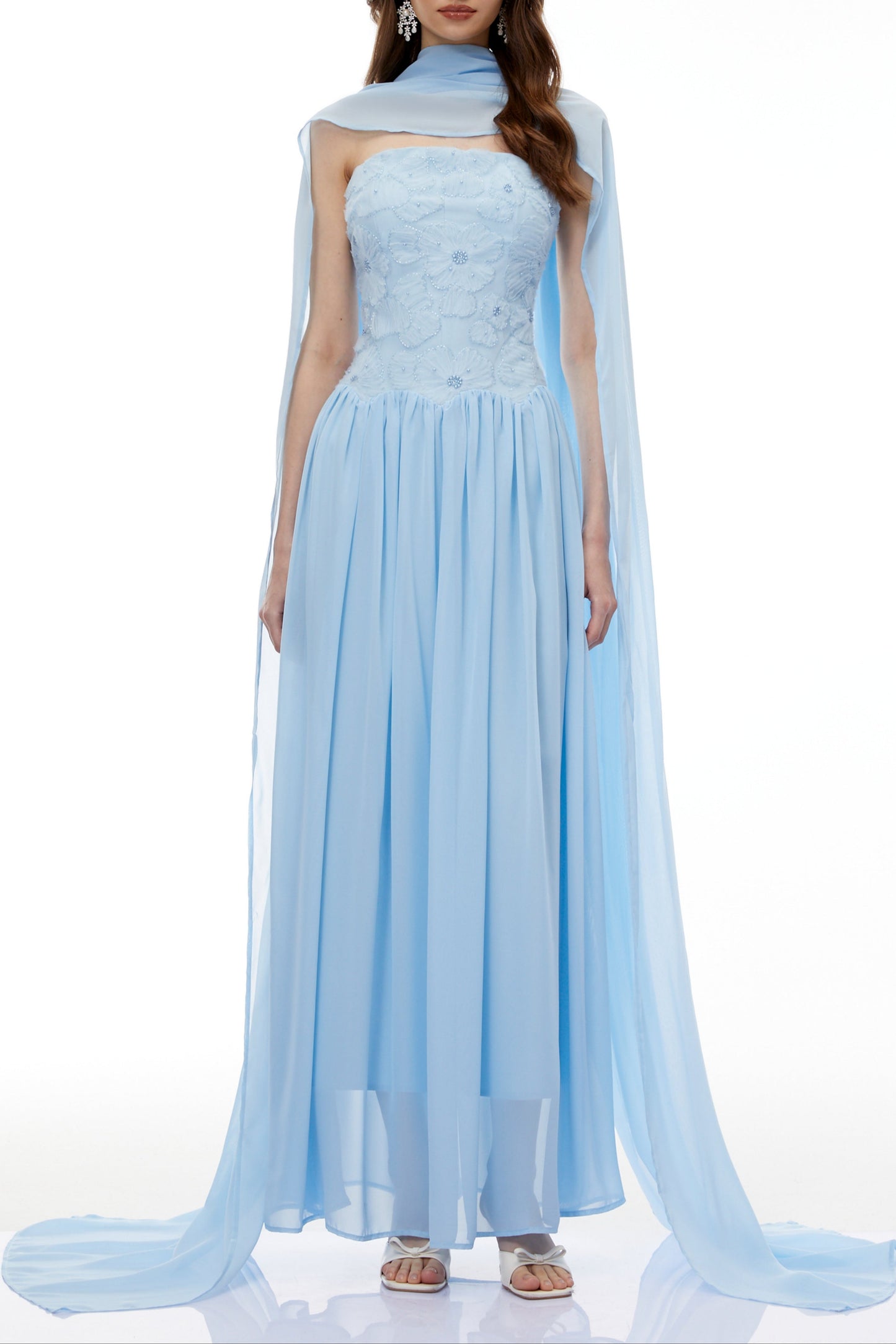 Rebecca blue Floral Embroidered Pleated Maxi Dress