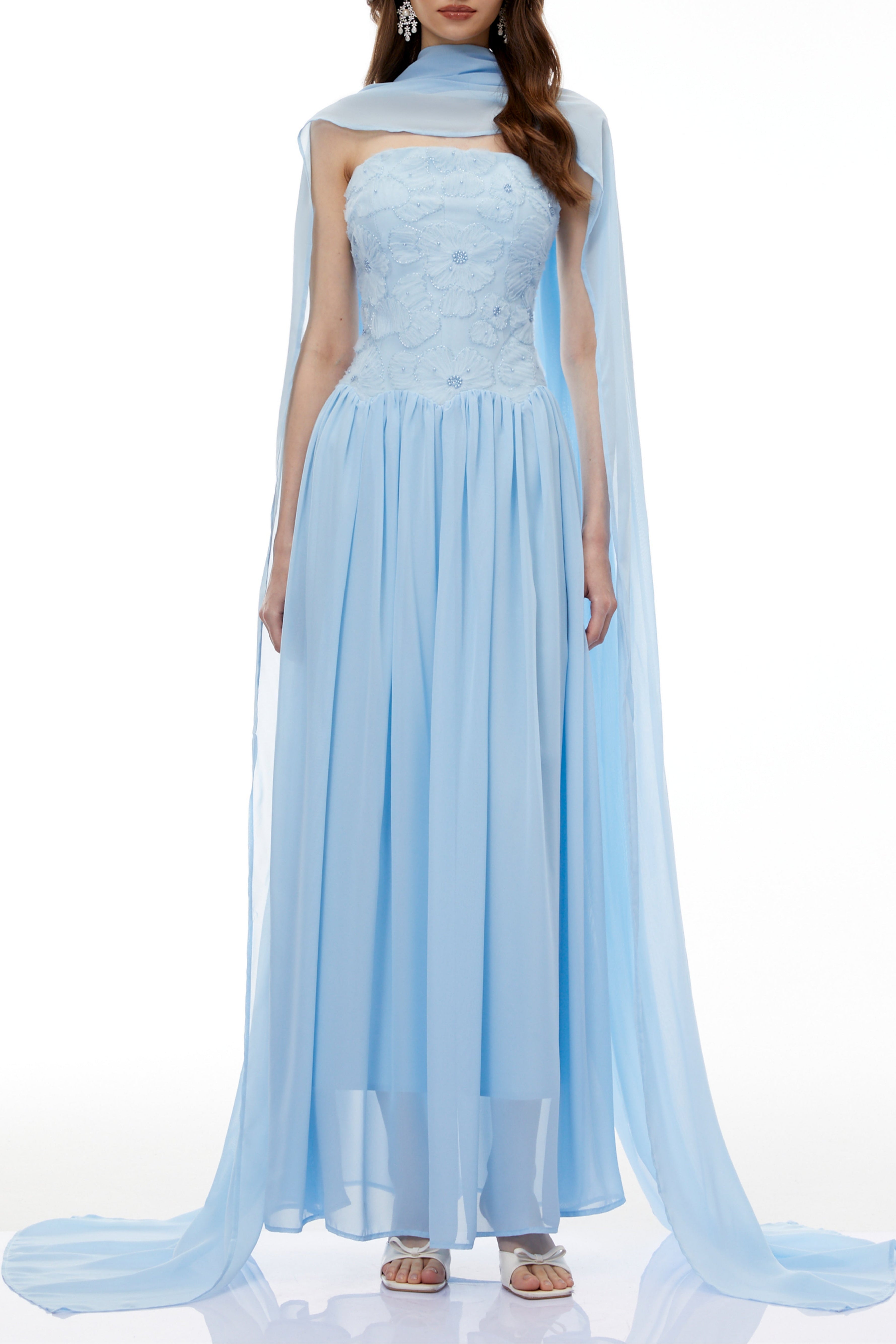Rebecca blue Floral Embroidered Pleated Maxi Dress Avalabel