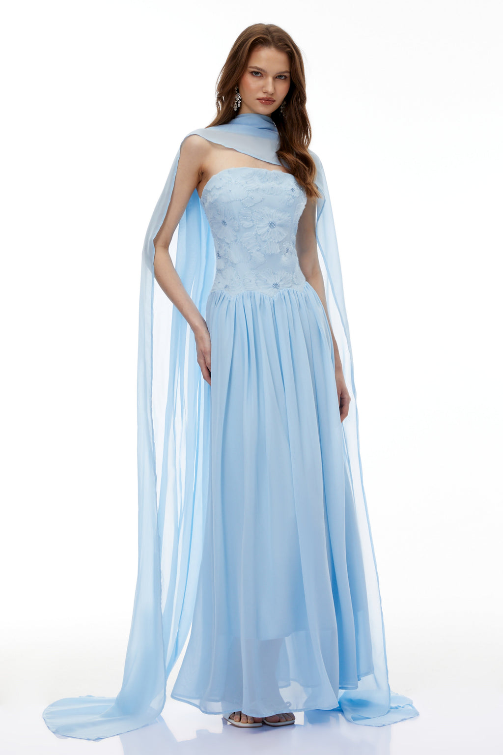 Rebecca blue Floral Embroidered Pleated Maxi Dress Avalabel