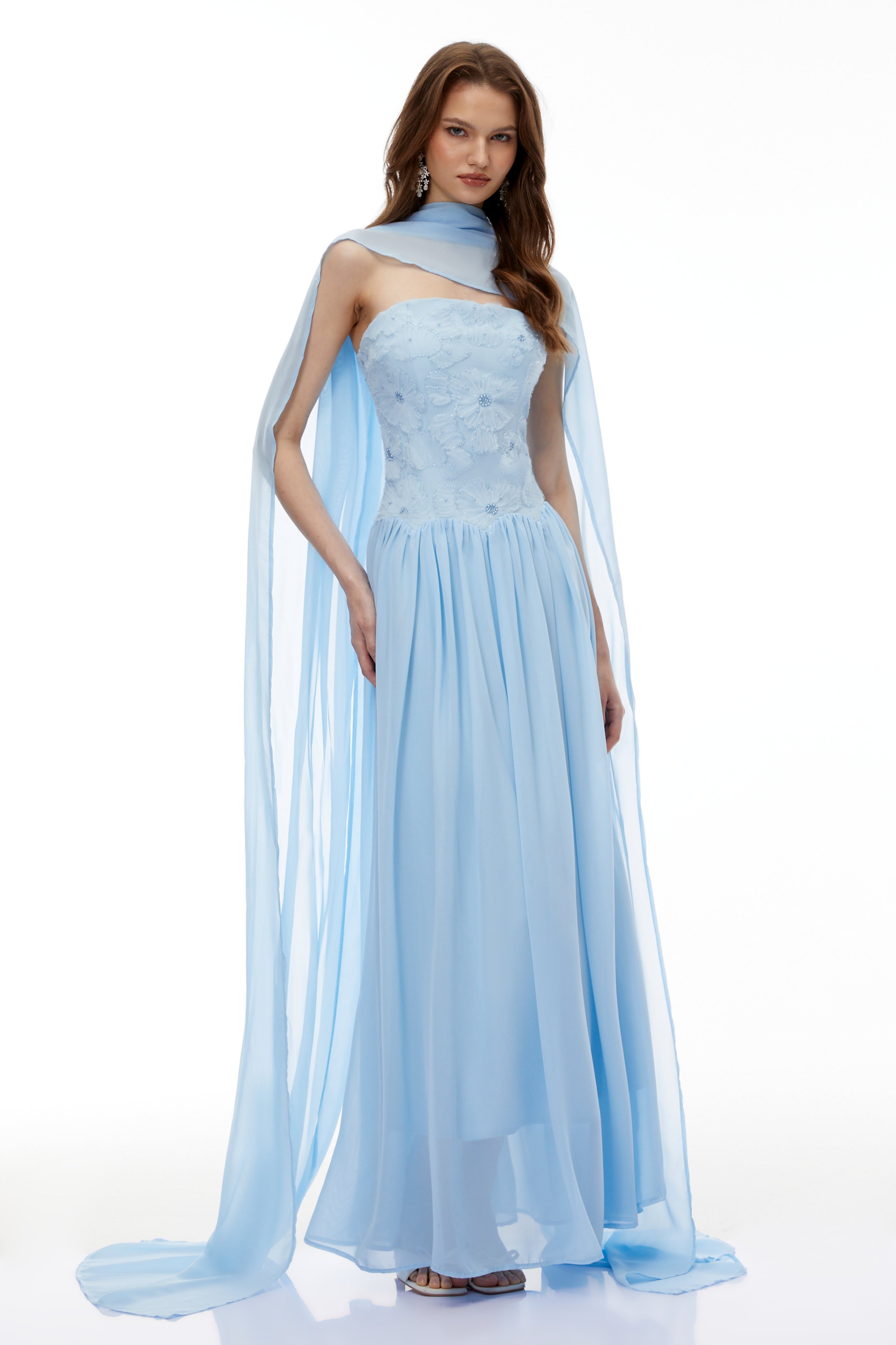 Rebecca blue Floral Embroidered Pleated Maxi Dress Avalabel