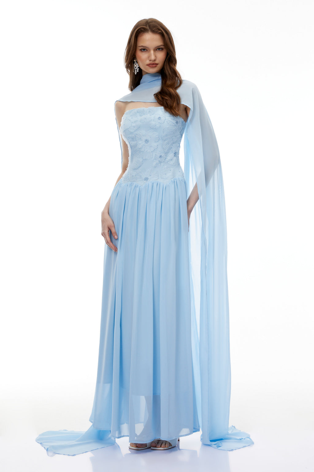Rebecca blue Floral Embroidered Pleated Maxi Dress Avalabel
