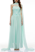 Rebecca Green Floral Embroidered Pleated Maxi Dress Avalabel