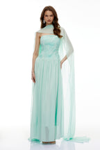 Rebecca Green Floral Embroidered Pleated Maxi Dress Avalabel