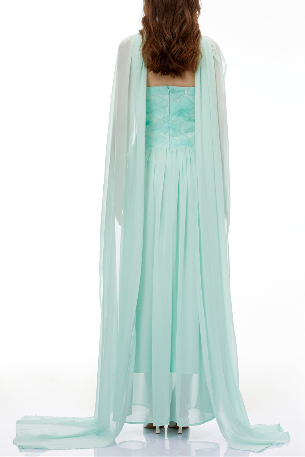 Rebecca Green Floral Embroidered Pleated Maxi Dress Avalabel