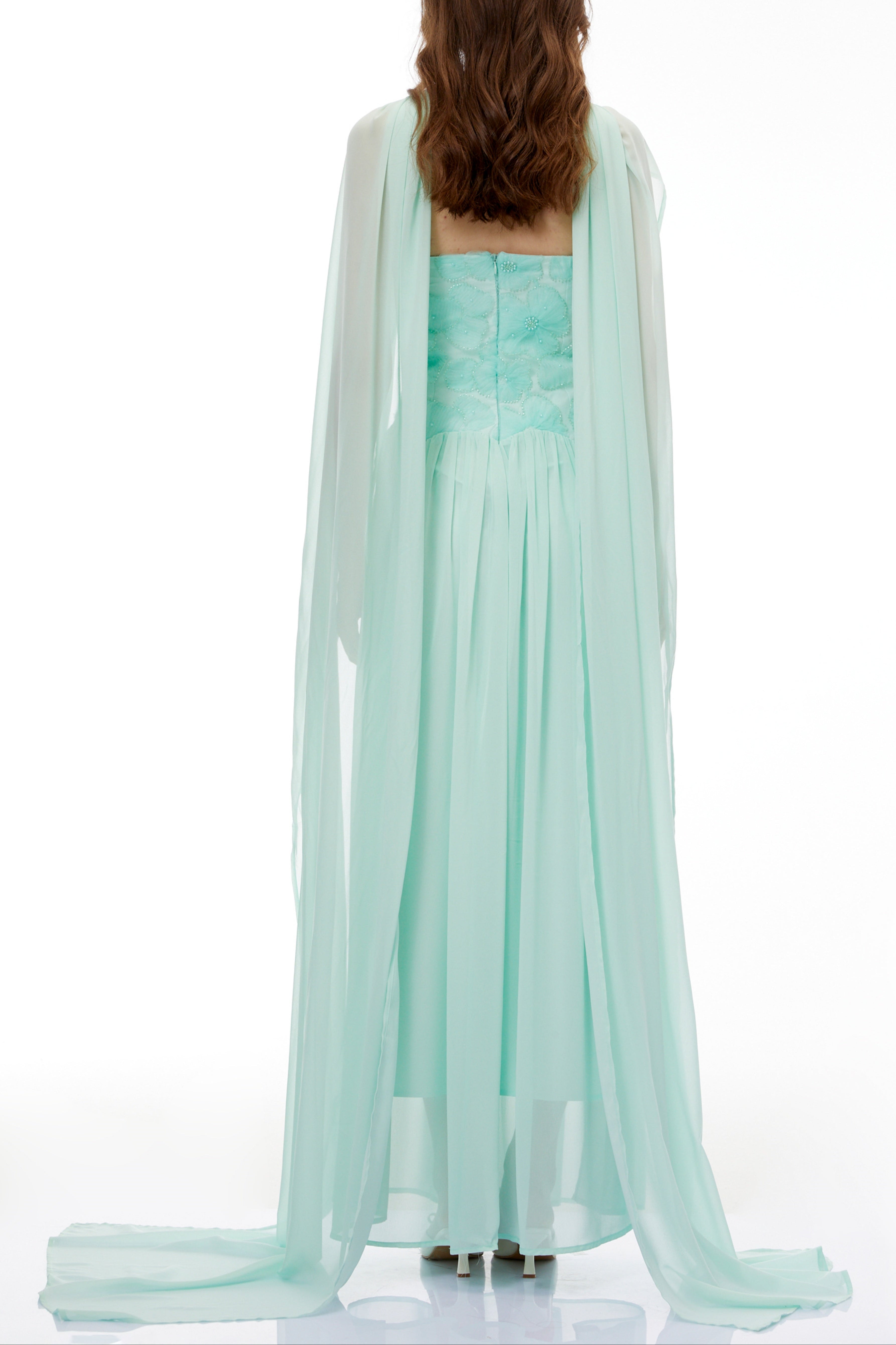 Rebecca Green Floral Embroidered Pleated Maxi Dress Avalabel
