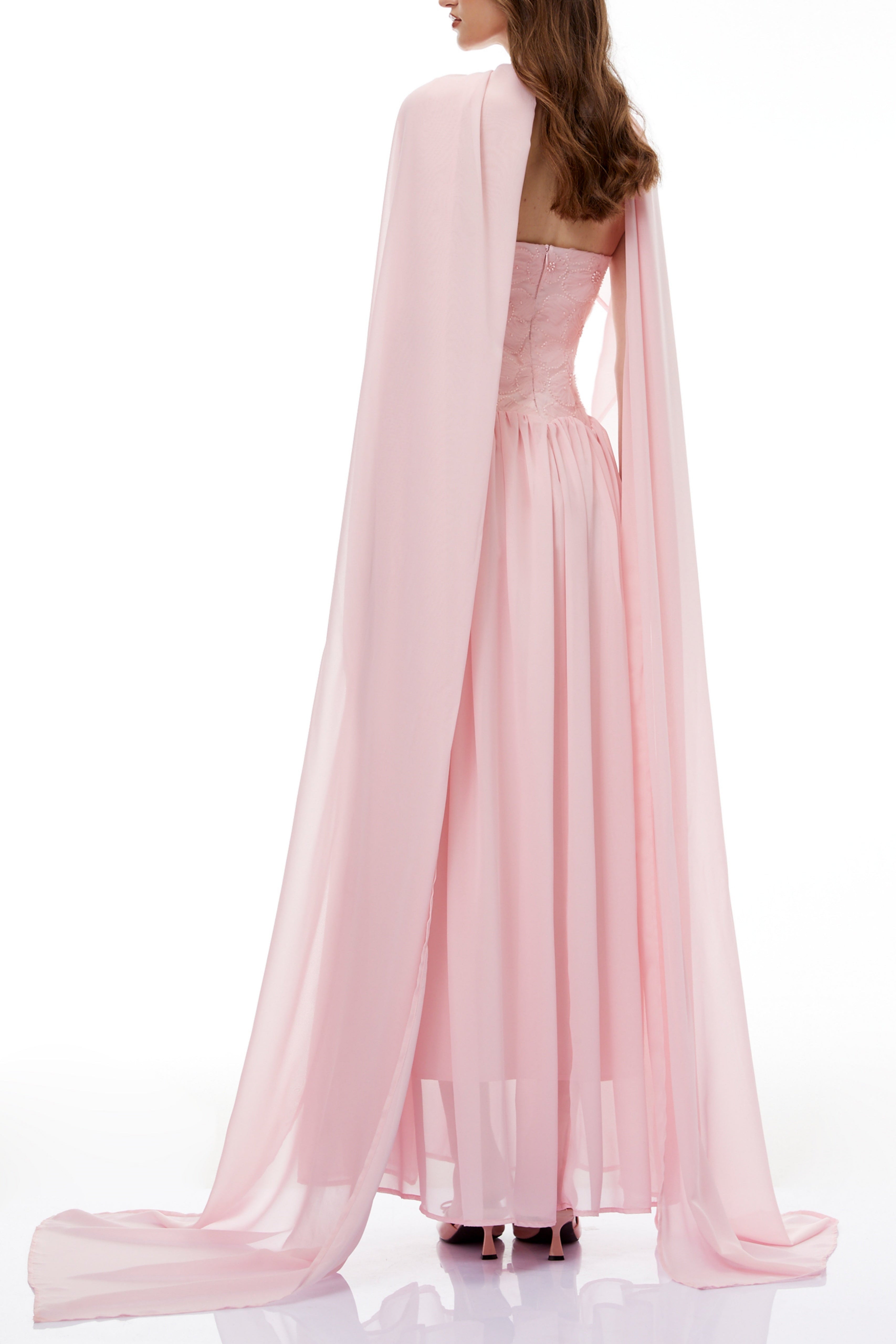 Rebecca Pink Floral Embroidered Pleated Maxi Dress Avalabel
