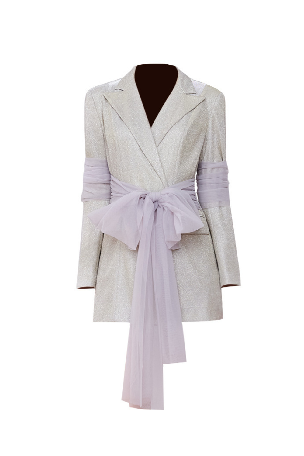 janice Mesh Ribbon Glitter blazer Dress in champagne Avalabel