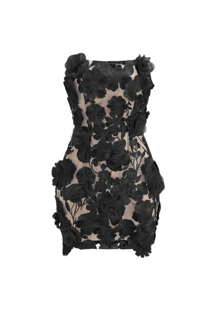 Jessica Floral Embroidery Mini Dress in Black