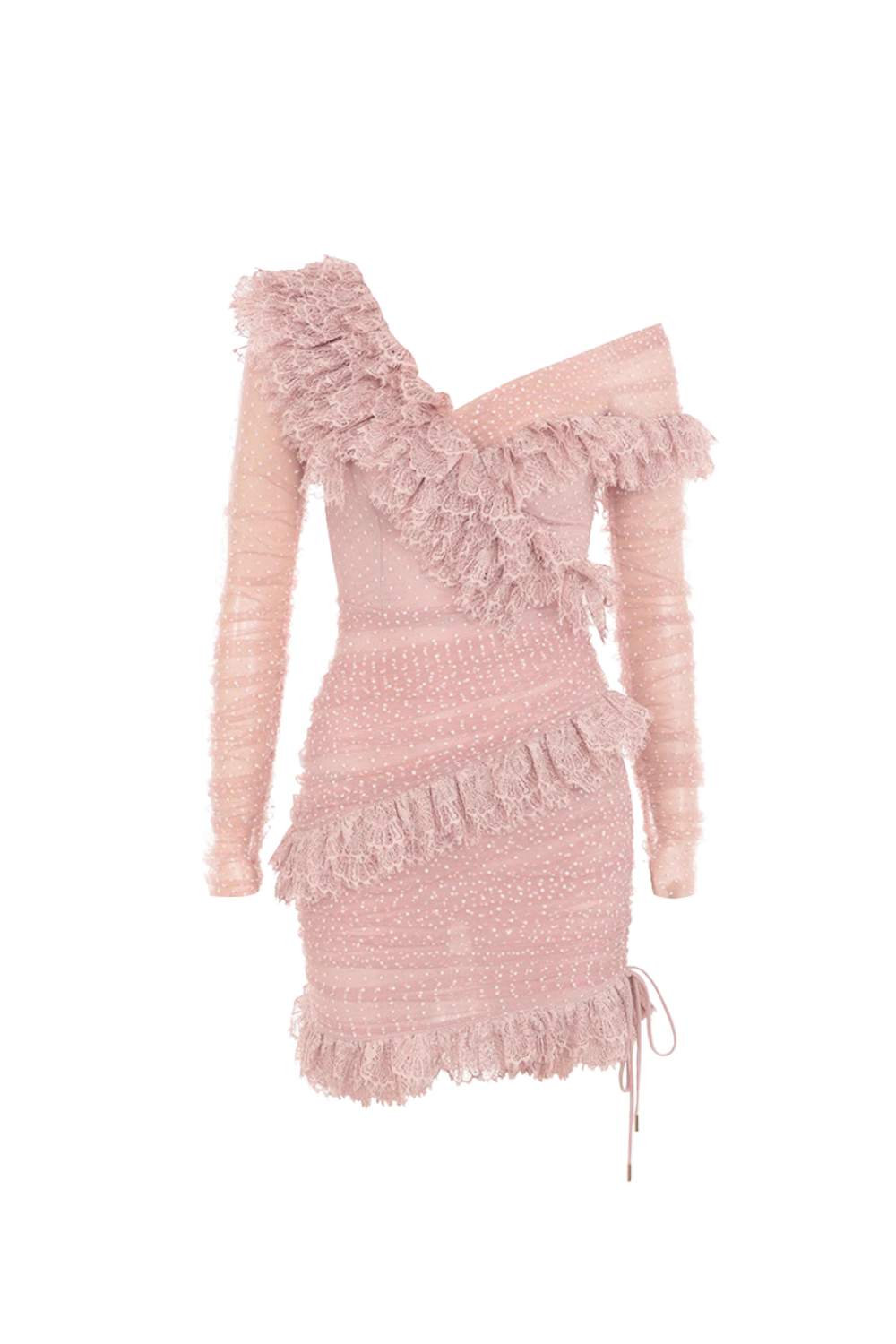 aurora Mesh Dot Ruch Mini Dress Avalabel