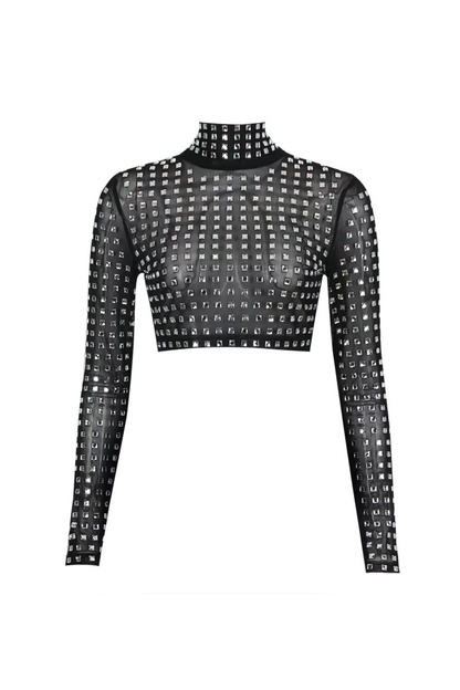 METALLIC SEQUIN Mesh top IN BLACK