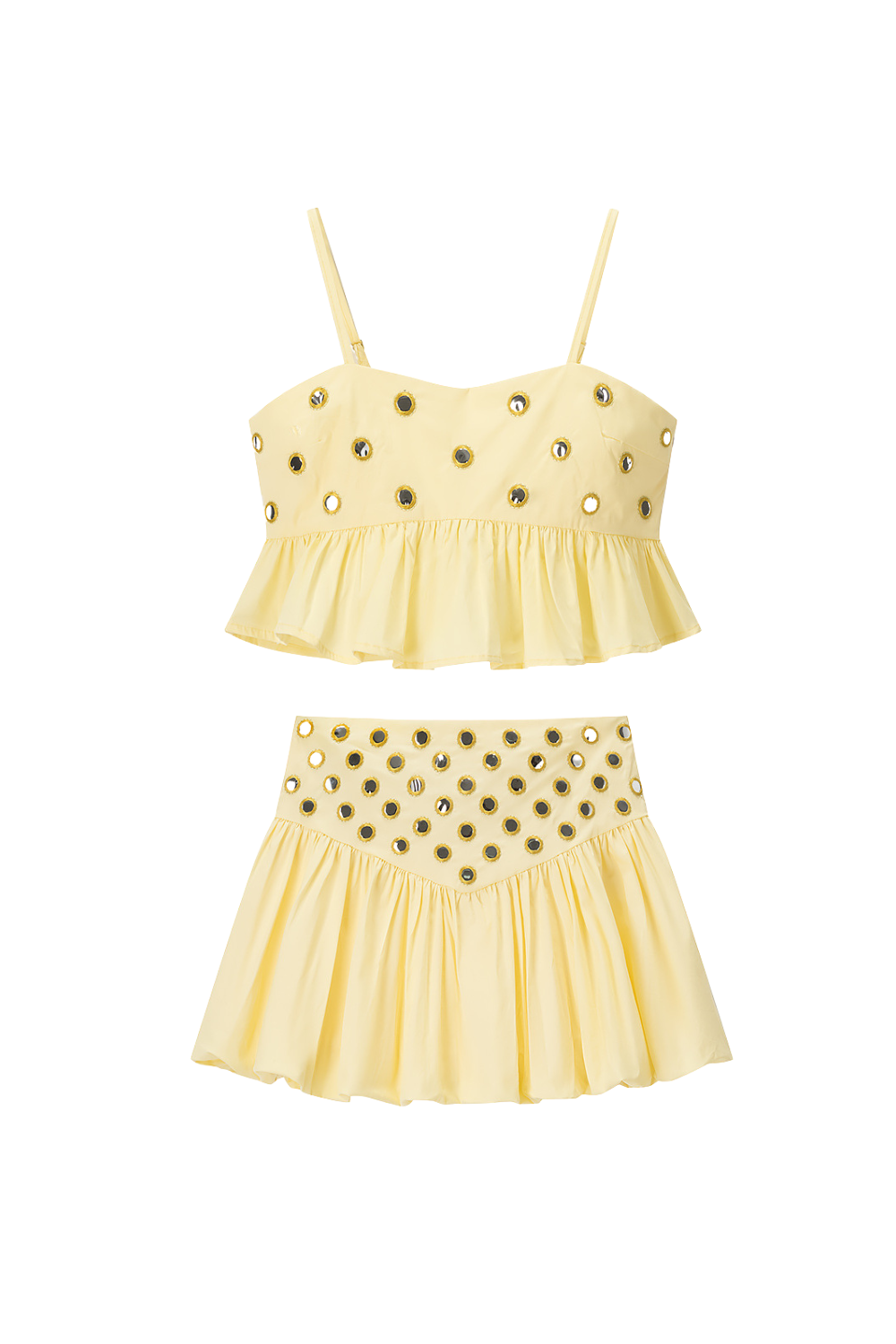 Ursula Mirror Embellished Crop Top & Bubble Skirt Set Avalabel