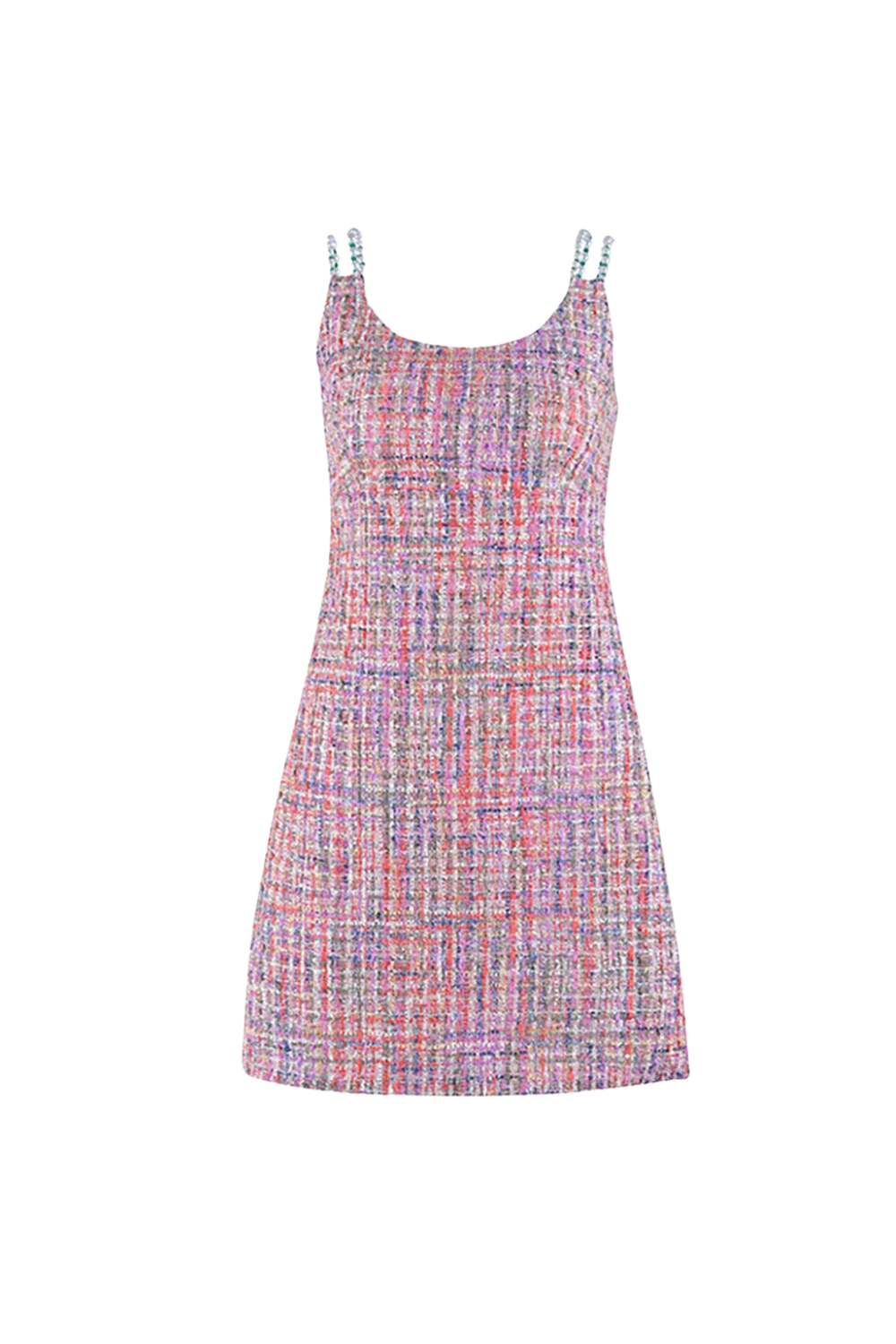 Joanna Round Neck Bradde Chain Sleeveless Tweed Mini Dress Avalabel