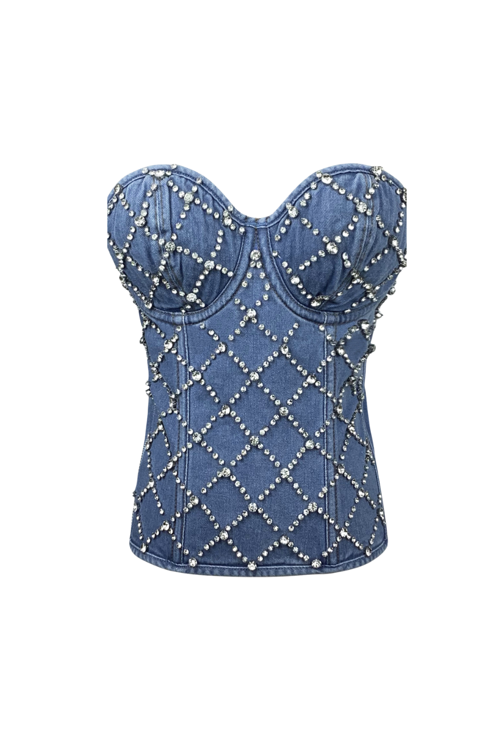 Jacqueline Crystal Embellished Strapless Denim Top in blue Avalabel