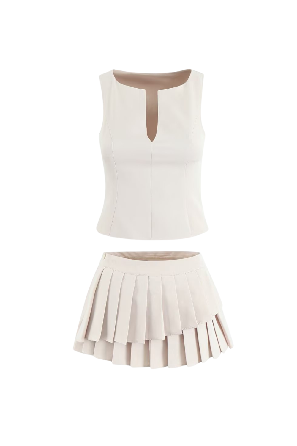 elvira Sleeveless Ruffle Skirt Set in beige Avalabel