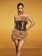 suzanne Leopard Fur Sequin Skirt Set Avalabel