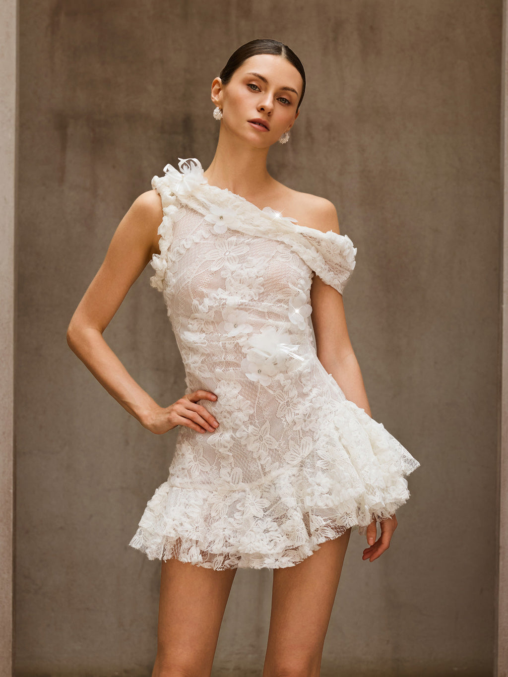 Durriyah One Shoulder Flower Mini Dress Avalabel