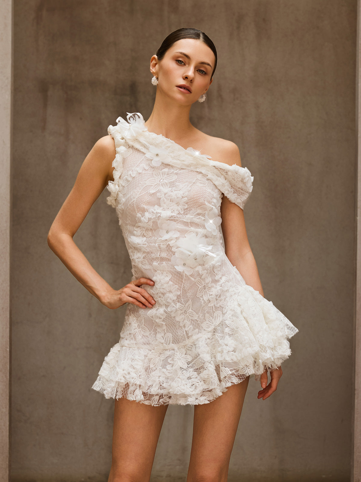 Durriyah One Shoulder Flower Mini Dress Avalabel