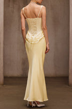 Duyen Sleeveless Corset Maxi Dress In Beige Avalabel