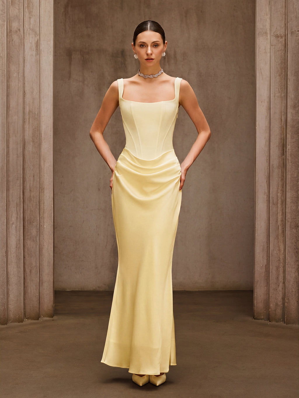 Duyen Sleeveless Corset Maxi Dress In Beige Avalabel
