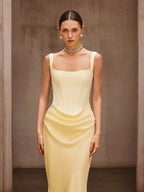 Duyen Sleeveless Corset Maxi Dress In Beige Avalabel