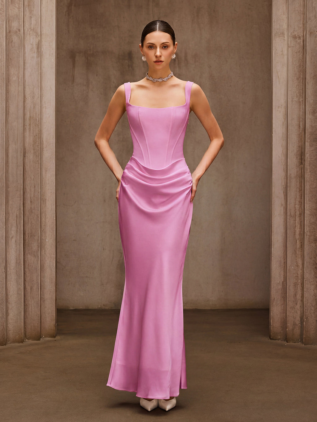 Duyen Sleeveless Corset Maxi Dress In Pink Avalabel