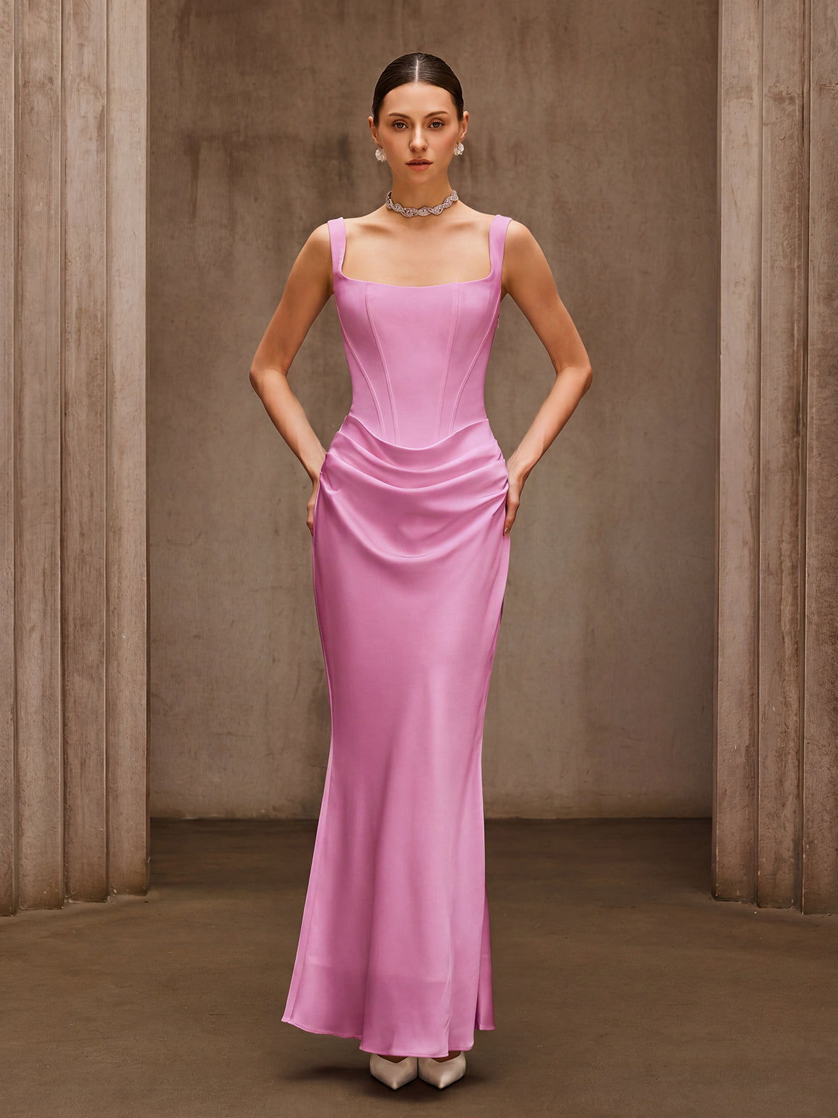 Duyen Sleeveless Corset Maxi Dress In Pink Avalabel