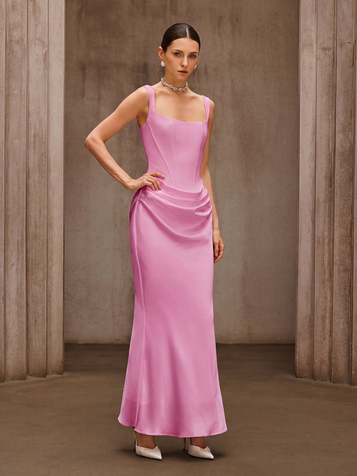 Duyen Sleeveless Corset Maxi Dress In Pink Avalabel