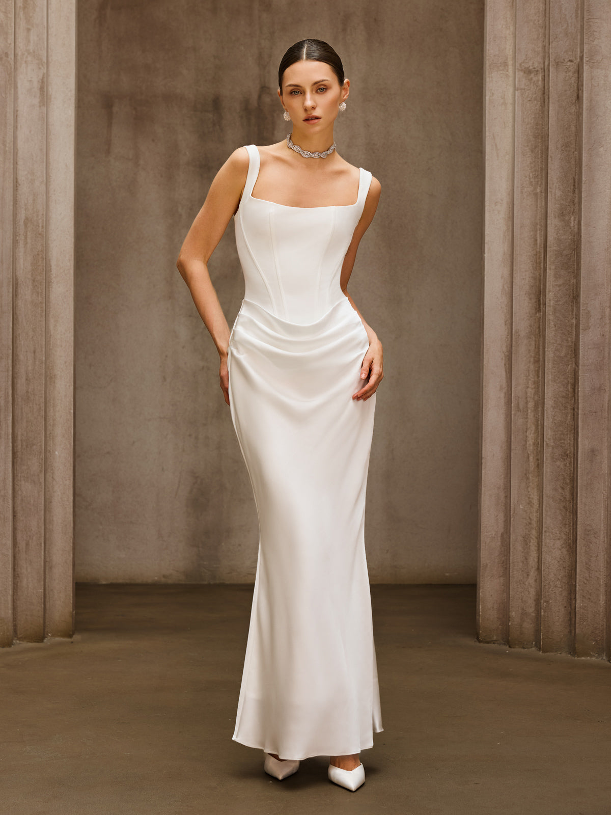 Duyen Sleeveless Corset Maxi Dress In White Avalabel