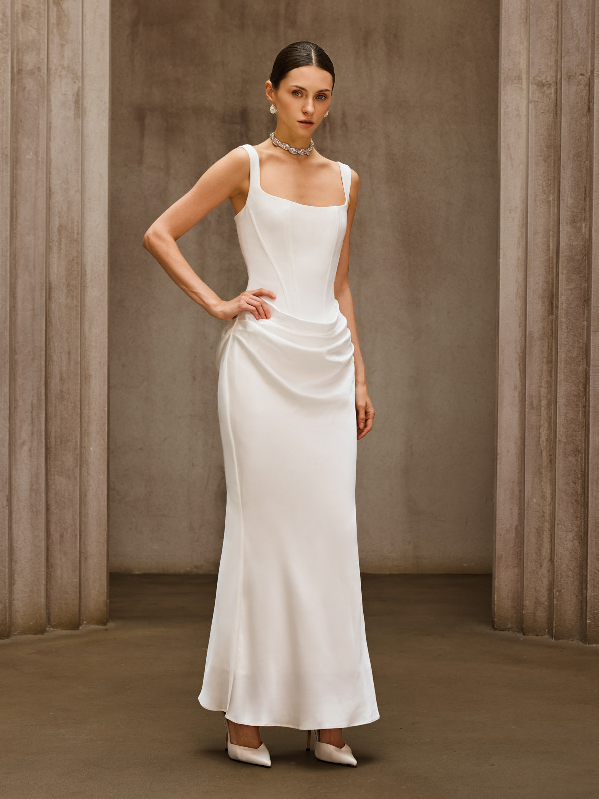 Duyen Sleeveless Corset Maxi Dress In White Avalabel