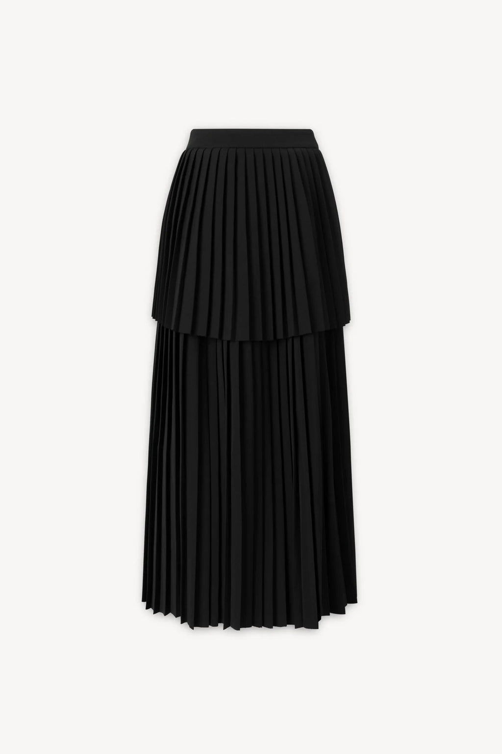 Sleeveless Pleated Layer Skirt Suit in Black Avalabel