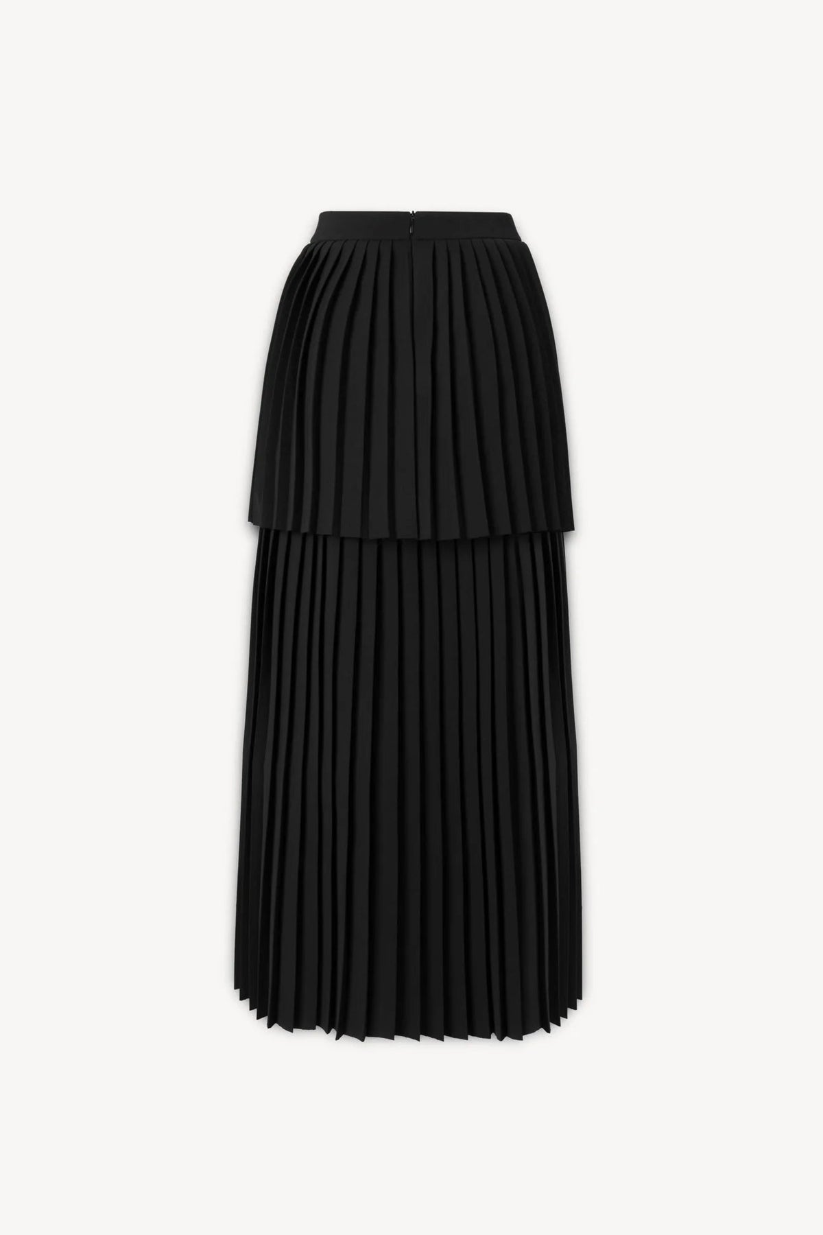 Sleeveless Pleated Layer Skirt Suit in Black Avalabel