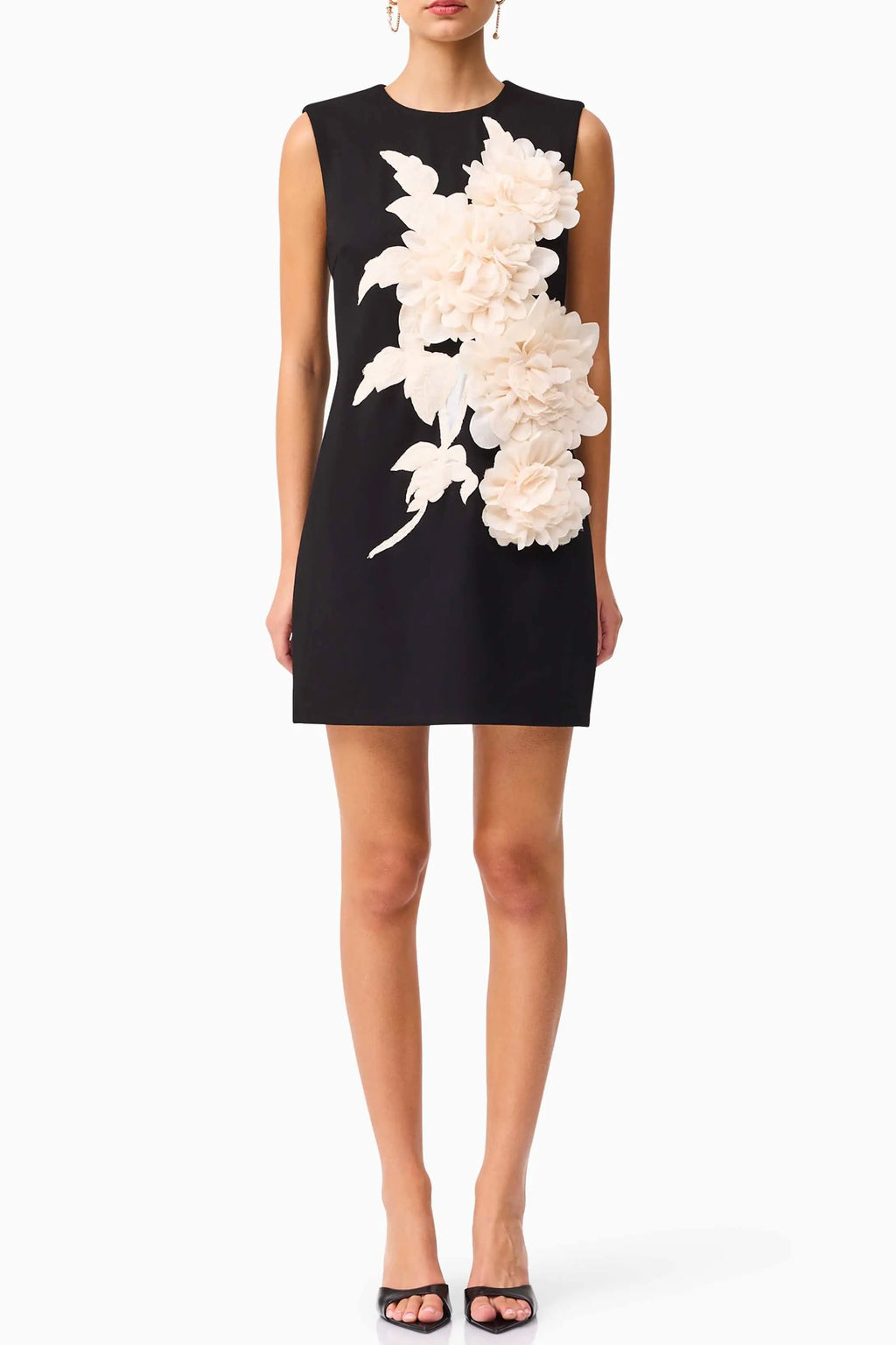 mandy 3d flower embellished Mini Dress in Black Avalabel