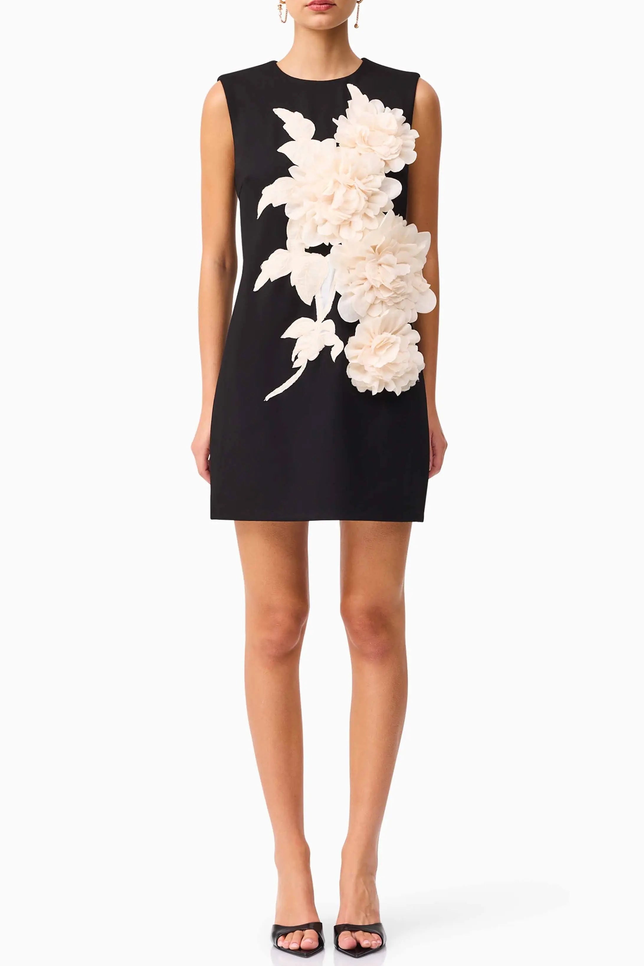 mandy 3d flower embellished Mini Dress in Black Avalabel