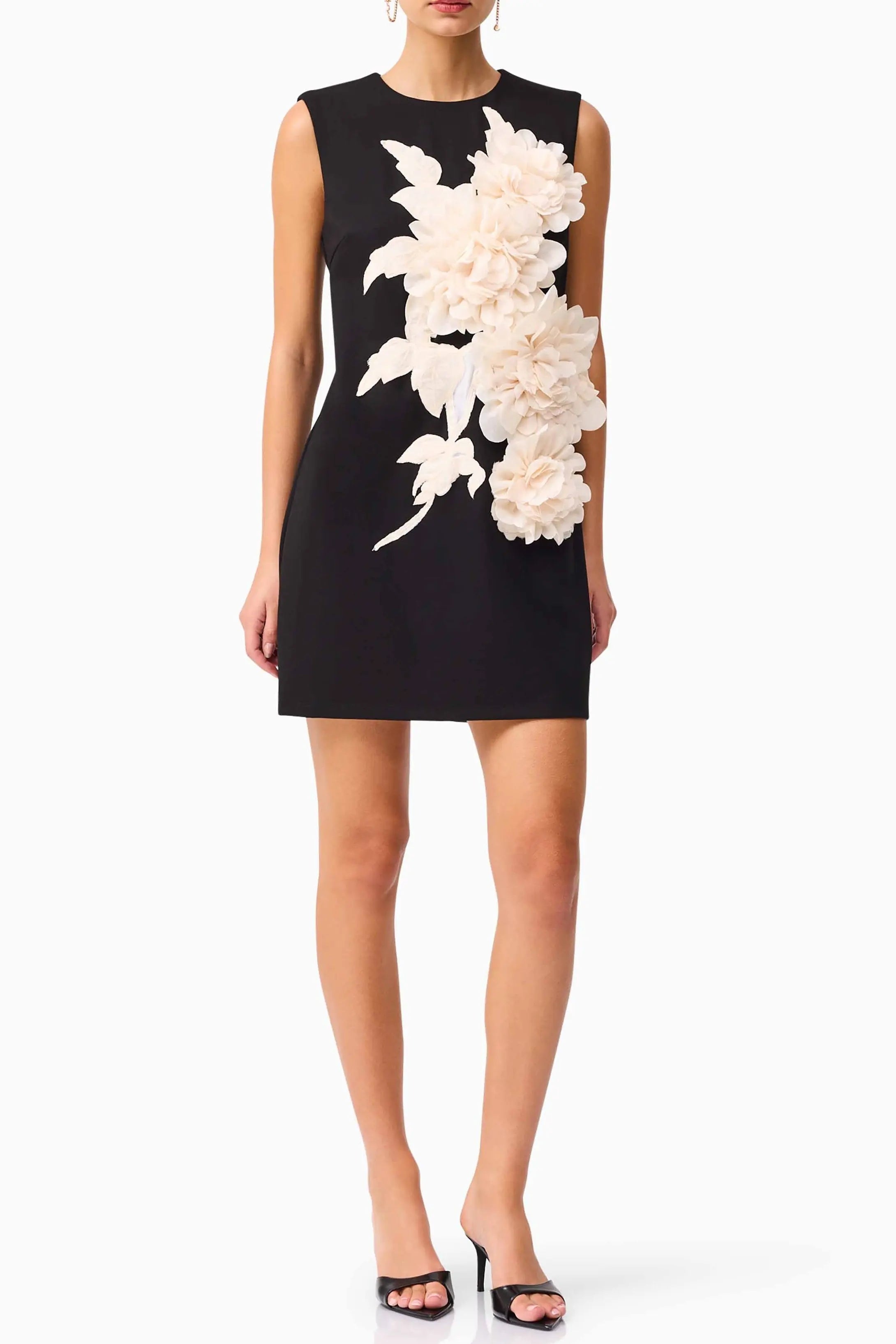 mandy 3d flower embellished Mini Dress in Black Avalabel