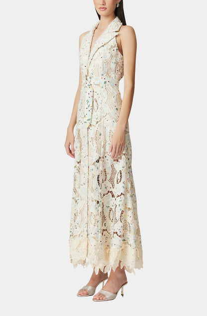 Chloe Sleeveless Hollow Lace Maxi Dress in Beige