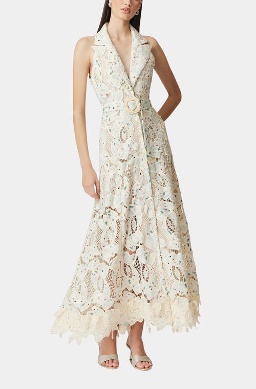 Chloe Sleeveless Hollow Lace Maxi Dress in Beige Avalabel